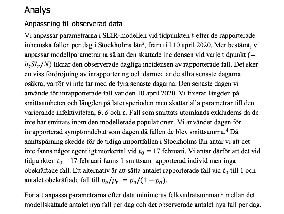 5/ To estimate b_t, (contagiousness at time t), they fit the parameters 𝛿, 𝜽, and ε to daily confirmed cases by minimizing the square error (residual) between the model prediction and observed (*non-imported*) daily cases. First case is assumed to be Feb 17th.