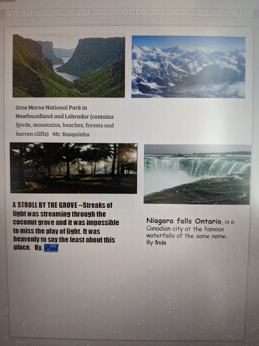 MrRasquinha's tweet photo. I love the work my students did on a collaborative Google Slides! They shared the things they love in nature that God has given us (e.g. landscapes, animals, trees, etc.). #HappyEarthDay2020 #EarthDay #50thEarthDay #Collaboration #DistanceLearning #ConnectingStudents https://t.co/G4V8diwBNX
