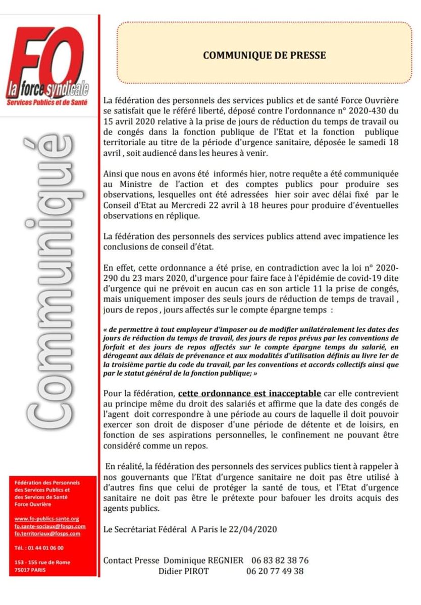 FOHIACT's tweet photo. 🔴ℹ #Communiqué #FOSPS #FOServicesPubicsetdeSanté #FORCEOUVRIÈRE 🔴✊
⚕☣🇨🇵 https://t.co/D9REGIuqxi