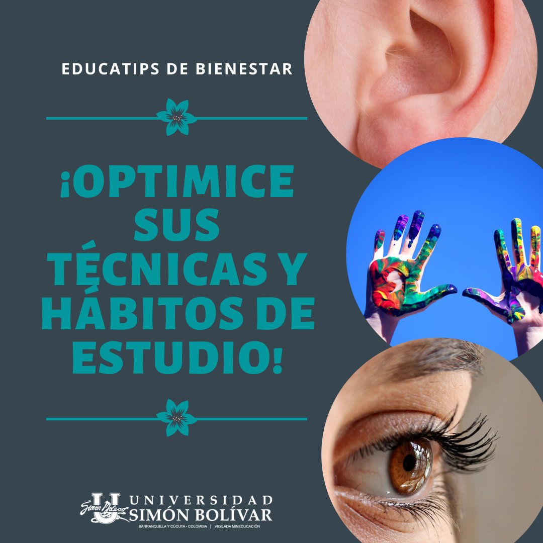 unisimoncucut's tweet photo. Hoy en #Educatips hablaremos sobre la optimización de las técnicas y hábitos de estudio. ¿Cómo podemos fortalecer las habilidades visual, auditivo y kinestesico? Aquí te lo explicamos. 👌 #SomosUnisimón https://t.co/4nqRVGdrDx