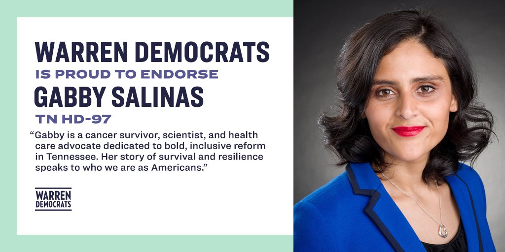 . @GabbySalinas’s life story—as a cancer survivor, scientist, and health care advocate—speaks to who we are as Americans. She has a proven ability to build a grassroots movement in support of progressive values and we& #39;re proud to endorse her for TN House District 97.