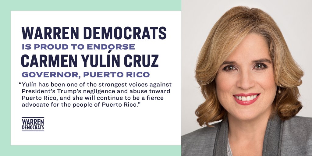 . @CarmenYulinCruz has been a strong voice against Trump’s negligence and abuse toward the people of Puerto Rico. No matter how hard the fight, she persisted and made sure Puerto Rico was treated with dignity and respect. We’re proud to support her candidacy for Governor of PR.
