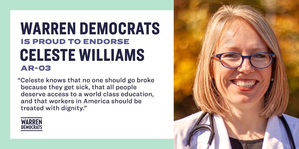 . @CelesteForAR knows that no one should go broke because they get sick, that all people deserve access to a world class education and that workers in America should be treated with dignity. We’re proud to support Celeste Williams in her fight for the working families of Arkansas.