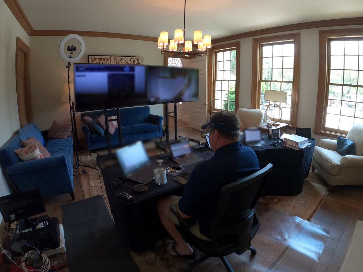 At HC Doug Marrone's house in San Marco:1 laptop, 4  @surface tablets, 3 monitors/TVs, 3 external speakerphones (2 mobile, 1 hard line), 2  @Bose headsets, 1 iPad, 1 light kit, 1 UPS for all essential equipment, 1 backup generator.