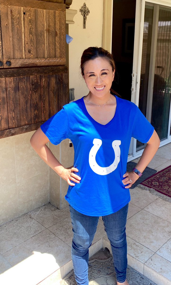 MarieCoronelSD's tweet photo. My husband’s first gift to me many years ago was a powdered blue Philip Rivers jersey. While I had to put that gear away, I’m loving my anniversary gift, a Rivers horseshoe blue shirt. Never thought I would be rockin @Colts gear but happy to cheer for #17 again. https://t.co/LGM6fzXSp6