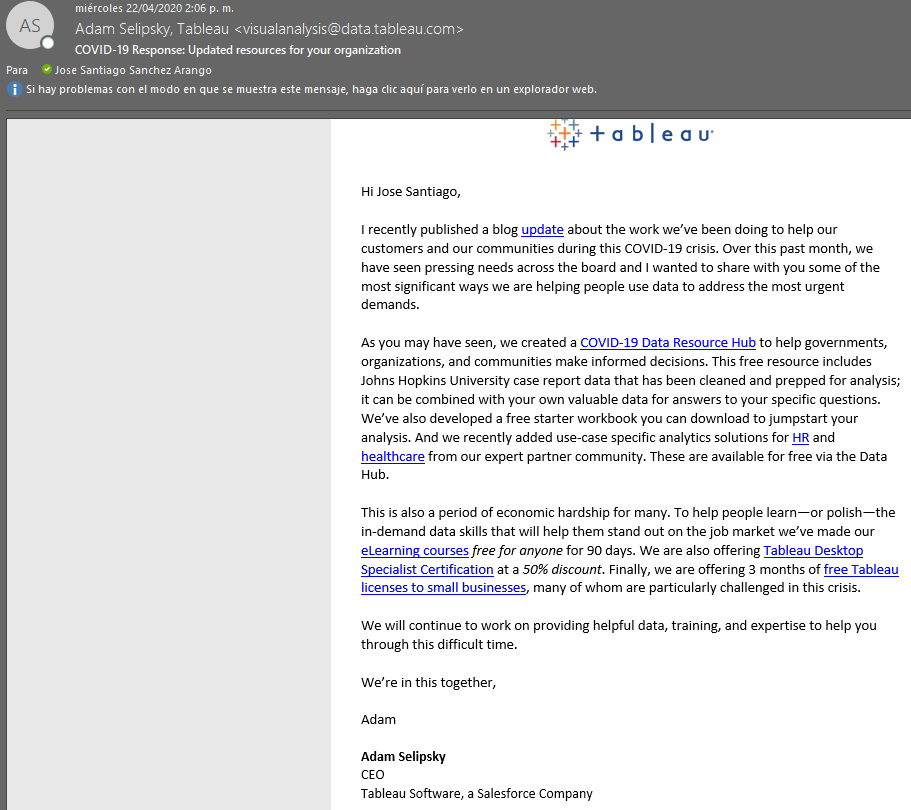 Latest email from Adam.