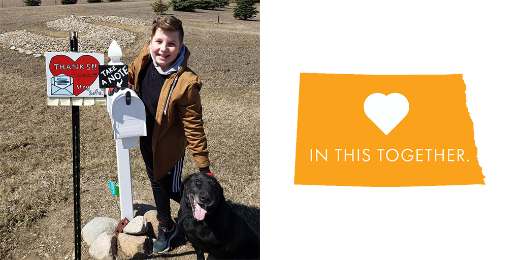 TogetherND's tweet image. Check out the creative way this kid is showing some appreciation to his local mail carriers! An #InThisTogetherND sign and hand-written notes for them to take. Thanks for the great idea and sharing the love Kolby! ❤

📷: Kim Schmidt