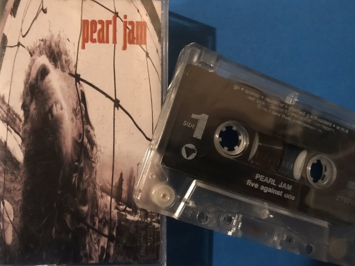 drmelissamd's tweet photo. Luckily(?) when @PearlJam album, ‘Vs.’ came out, I was still buying cassettes. ‘five against one’ was the original title of the album before they changed it and some early pressings of the cassette already had the original title. #fiveagainstone https://t.co/Z6cVCENDEE