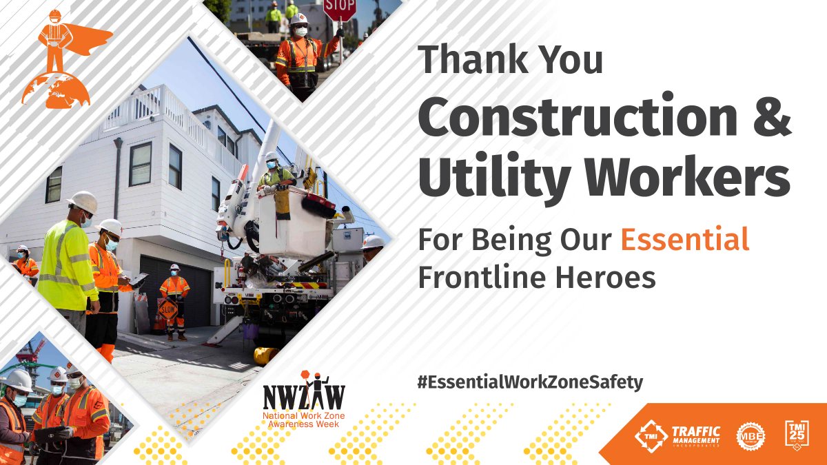 TrafficMgmtInc's tweet photo. As part of National Work Zone Awareness Week, today is #GoOrangeDay. We want to thank all Essential Workers in the Construction and Utilities sector for keeping us safe every day.

#NWZAW #PPE #Construction #Utilities #Essential https://t.co/MFQdVpARLf