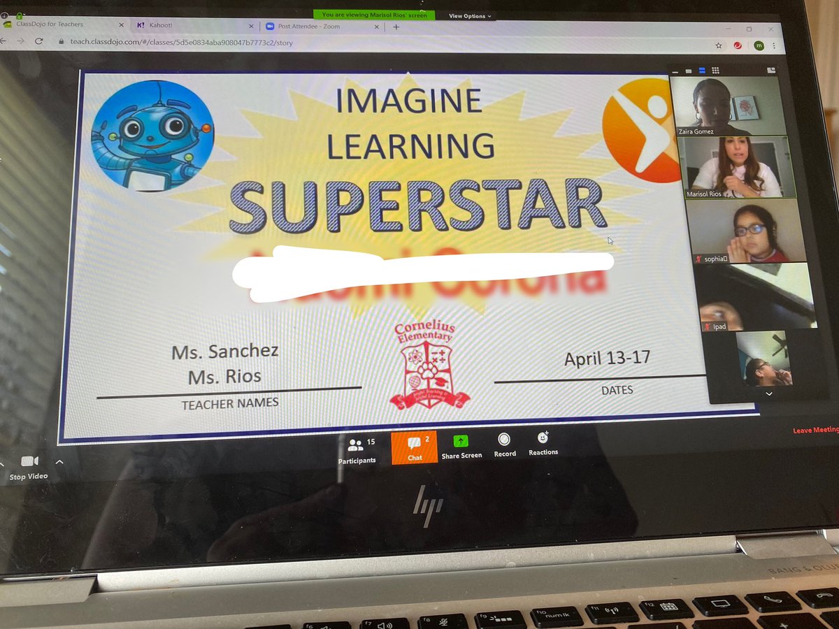CorneliusElem's tweet photo. Ms. Rios uses ClassDojo and certificates to encourage Imagine Learning participation! Look at her students reaction as she promised them to record a Tik Tok video if they meet their goal this week! Priceless π thank you @Marisol33419850 ππ½βΊοΈ#LevelingUpOnline https://t.co/ezSRhQzRGB