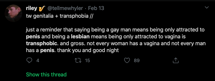 Riley J, Genital Preferences are Transphobic, Dennis. https://www.youtube.com/watch?time_continue=1&v=k5GYlZKfBmI&feature=emb_logo