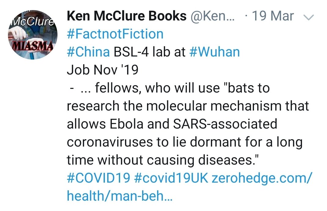 DrBlockbuster's tweet photo. @Reuters #FactnotFiction
📸 1. Ken McClure, award winning research scientist (molecular genetics) now the Nostradamus of medical thrillers - 26 novels in 20 languages. Official account > 30k suspended for 3 weeks.
📸 2. Connected?

#Miasma or just a #Wildcard

https://t.co/utQiWPEvpL https://t.co/KT9XpE7KWm