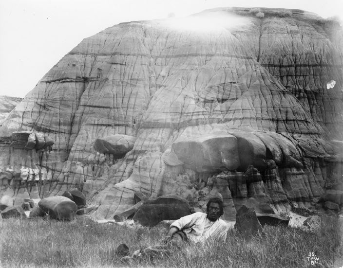 Virtually all of these GSC expeditions included hired Indigenous guides. Their expertise made them invaluable; not only did they keep the GSC scientists alive, they led them to fossil sites and presumably collected many of the specimens. Pictured: a guide named Joe at Ross Coulee