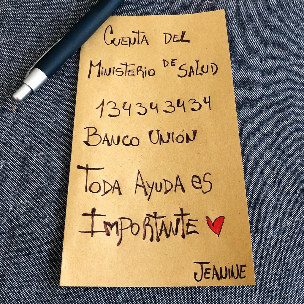 JeanineAnez's tweet photo. Como te conté ayer, estamos abriendo un pequeño fondo para ayudar a las familias afectadas por el Coronavirus. Si vos querés colaborar, te comparto el número de cuenta del Ministerio de Salud en la cual podés hacer tu depósito. Todo aporte es bienvenido 🙌 https://t.co/ykBMgBQCXB