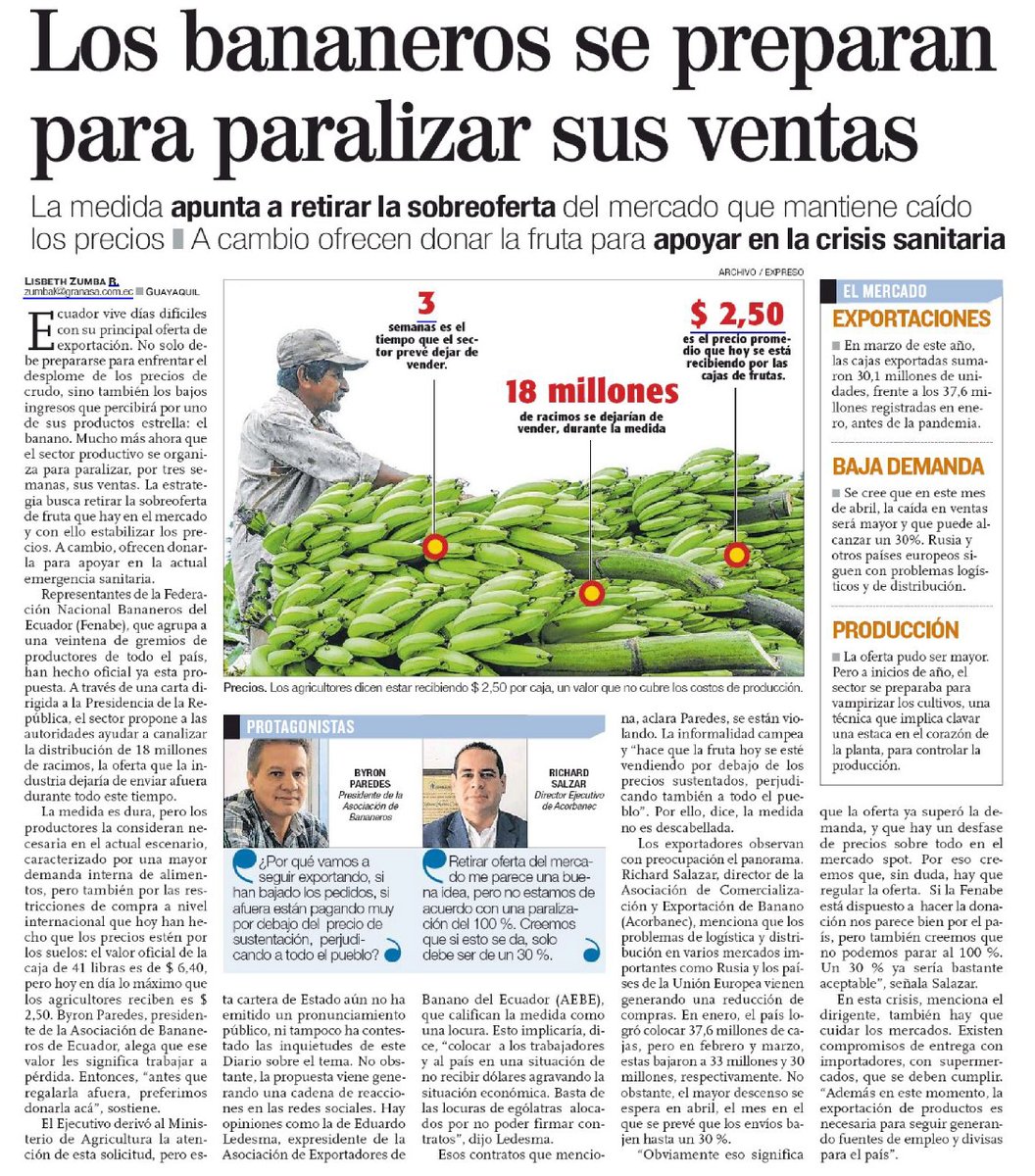 Compartimos articulo de <a href="/expresoec/">Diario Expreso</a> en el que citan a nuestro Director Ejecutivo <a href="/rwsv/">R.W.Silva Vieira.</a>; "Retirar oferta del mercado me parece una buena idea, pero no estamos de acuerdo con una paralización del 100%. Creemos que si esto se da, solo debe ser de un 30%"
#Acorbanec #COVID19Ecuador
