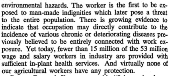 On Earth Day, Ron Linton, speaking at Hunter College, warned that workers were the first to face environmental hazards - both in factories and in farm fields - that would affect all Americans.