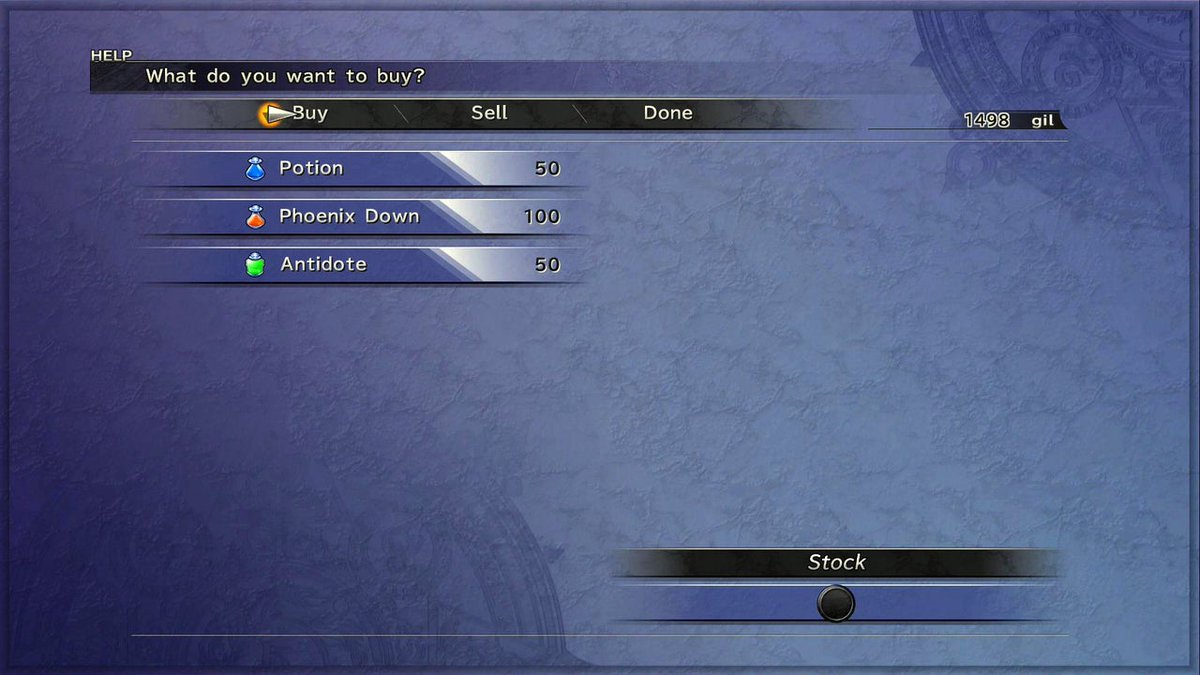 Final Fantasy X's item shop took up the whole screen, somewhat unjustifiably, but at least the information was clear.