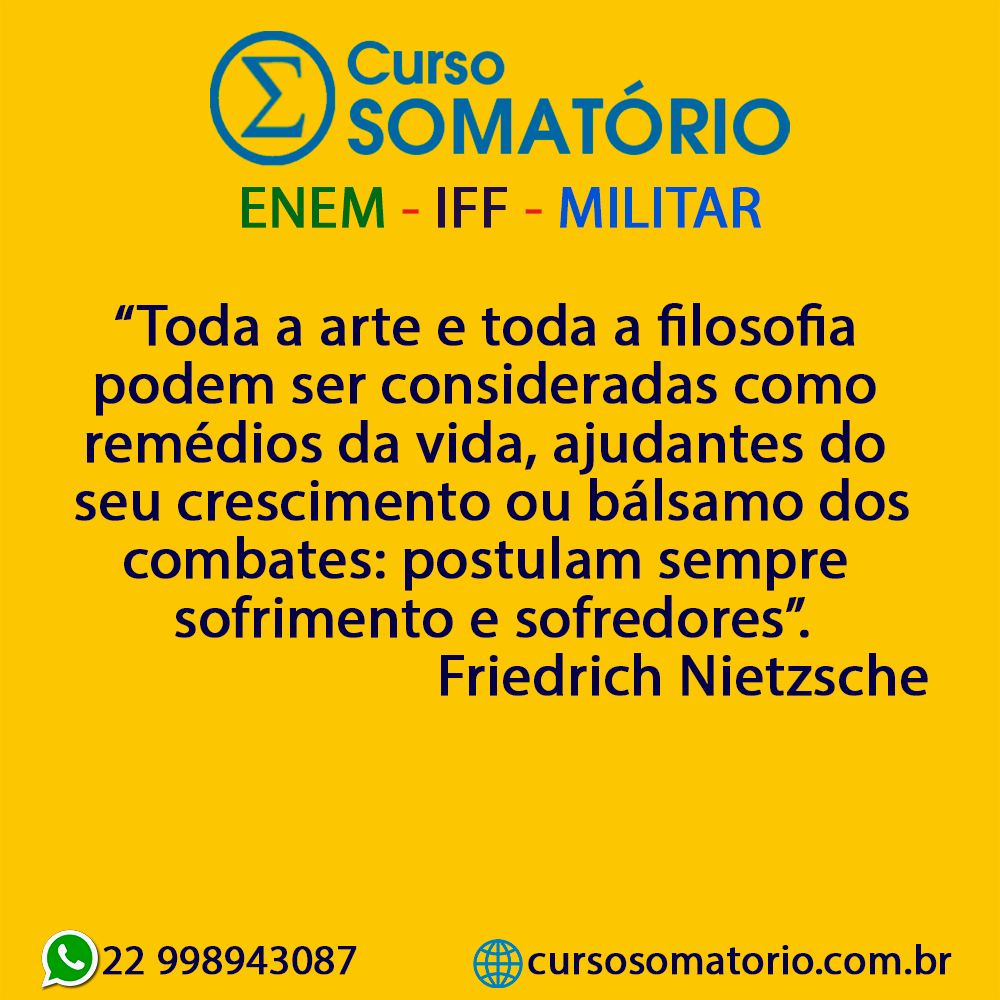 CursoSomatorio's tweet photo. “Toda a arte e toda a filosofia podem ser consideradas como remédios da vida, ajudantes do
 seu crescimento ou bálsamo dos combates: postulam sempre
 sofrimento e sofredores”. Friedrich Nietzsche
#cursosomatorio #prevestibular #preiff #premilitar #enem #cursinho https://t.co/eSOsASgG1H