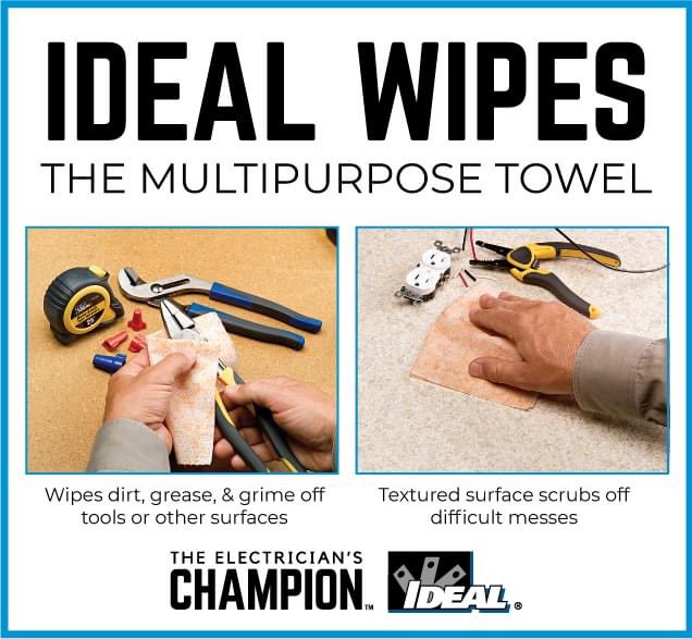 One side of an IDEAL Wipe has a non-scratching, textured scrubbing surface, while the other is soft and smooth for use on delicate surfaces! Learn more about our Multi-Purpose Wipes here: bit.ly/ideal-wipes 

#IDEALtools #IDEALindustries