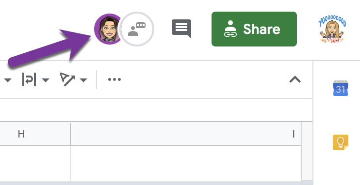 alicekeeler's tweet photo. I see my friend is in my #googleSheets spreadsheet that has a LOT of tabs. I click on her icon and it jumps me to the cell she is working on. https://t.co/TxOU7pomLv  #googleEDU