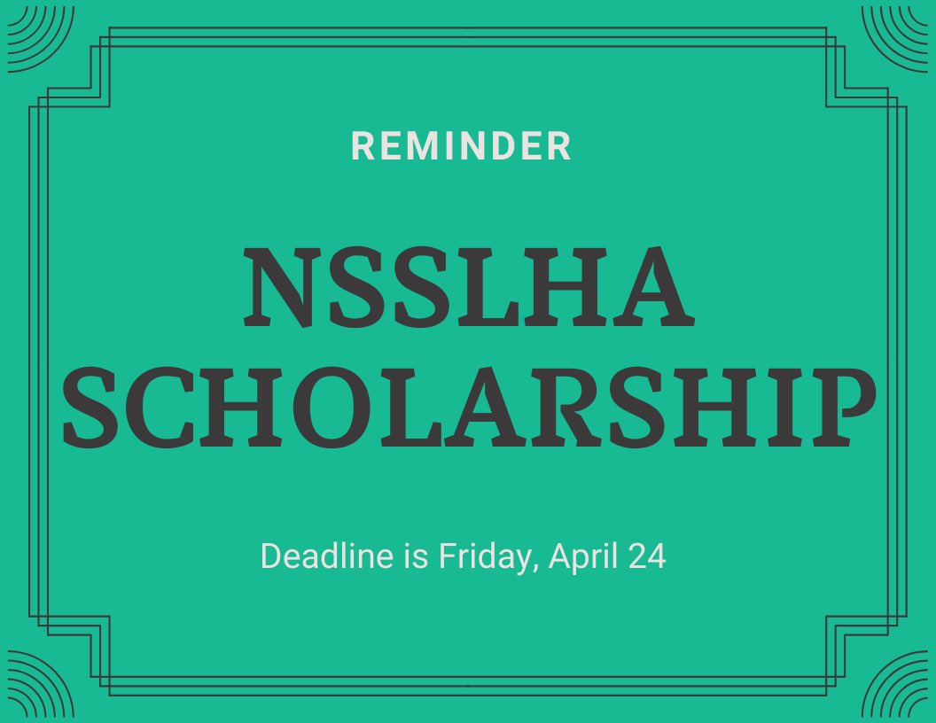 The NSSLHA Scholarship application deadline is THIS Friday! The applications can be found in the February meeting email attachment. Email your application to the NSSLHA email. 😊 Checks will be sent out at the beginning of May! Have a great day everyone. 💗