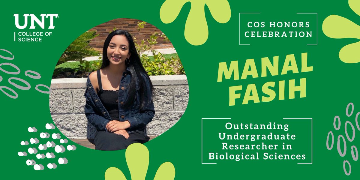 "Science was always my favorite subject in school, and as I got older I became even more fascinated with biological processes. I love how visual and interactive the research is." Manal is graduating in May and makes us #UNTproud- way to be a #COSHonors2020 student! #UNTscience