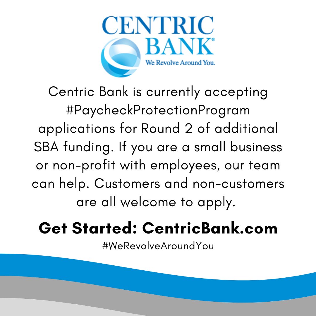 PattiHusicCEO's tweet photo. Let our team at @CentricBank help ease the process of securing funds for your business through the #PaycheckProtectionProgram. Apply now at https://t.co/PFnIJDL0Ae. @SBAgov #WeRevolveAroundYou #CentricBank #COVID19 #SBA https://t.co/QuaCTjlp2a
