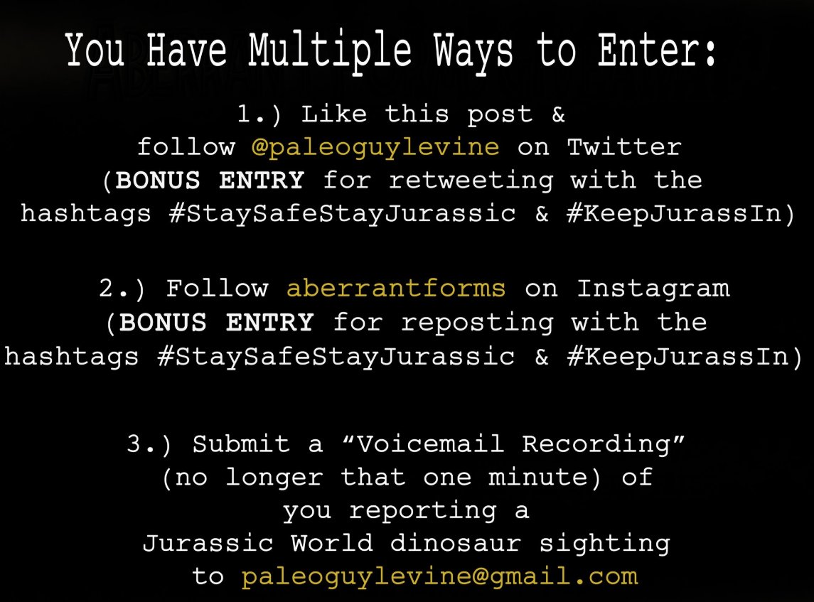 paleoguylevine's tweet photo. 8 days left to enter the #KeepJurassIn contest!
Multiple ways to enter to win a #MattelJurassicWorld prize pack that includes a Baryonyx Breakout set & Maisie figure!
#StaySafeStayJurassic
#KeepJurassIn #JurassicWorld #JurassicWorldDominion #Contest #ToyGiveaway #JurassicPark https://t.co/8fyIKW5p8K
