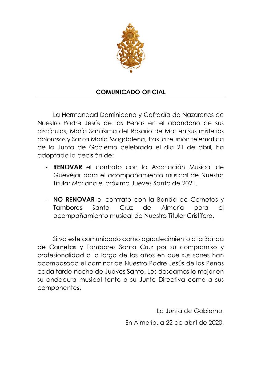 rosarioypenas's tweet photo. 📣COMUNICADO OFICIAL📣

Acompañamiento musical de Nuestros Queridos Titulares. https://t.co/LzWyyoDRBU