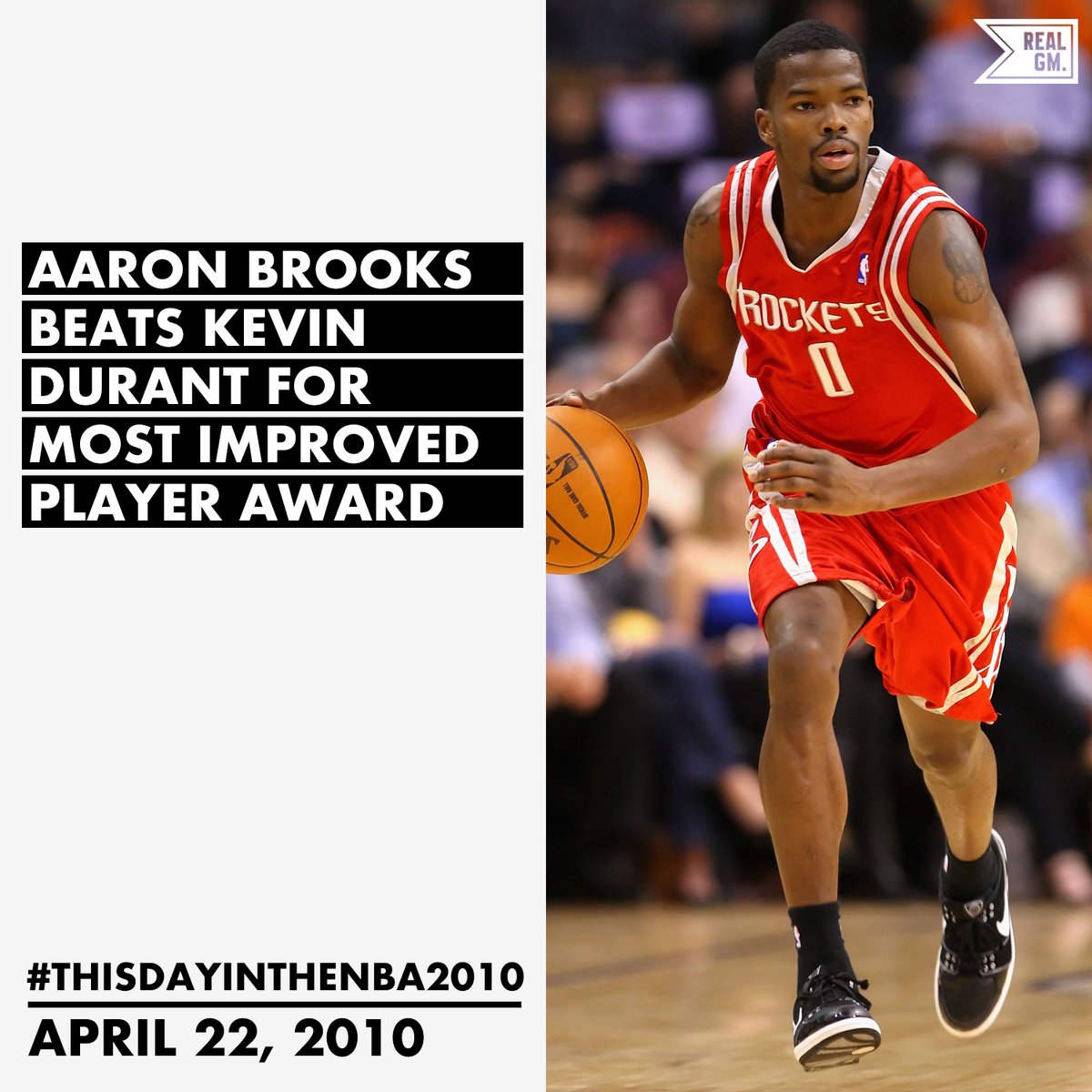  #ThisDayInTheNBA2010April 22, 2010Aaron Brooks Beats Kevin Durant For Most Improved Player Award https://basketball.realgm.com/wiretap/203451/Aaron-Brooks-Beats-Kevin-Durant-For-Most-Improved-Player-Award