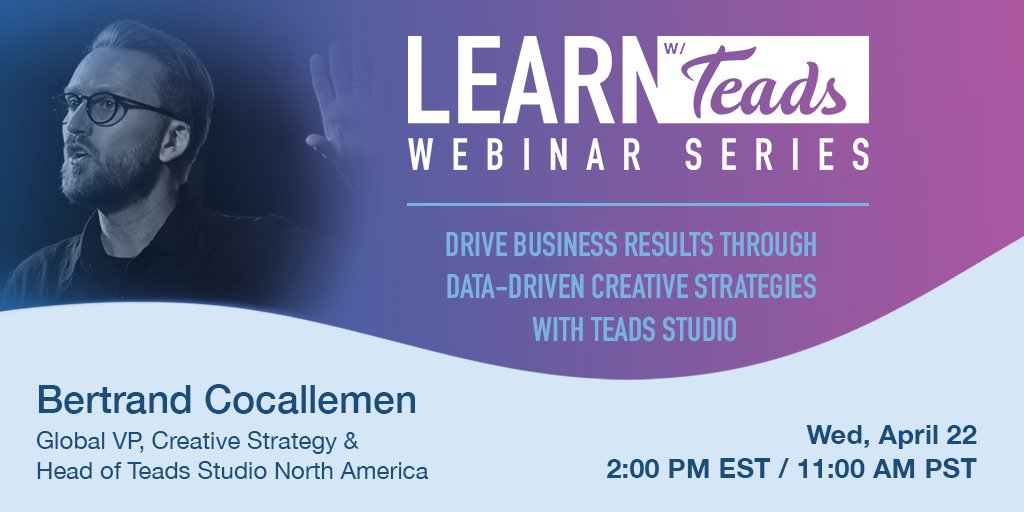 Teads's tweet photo. How do you leverage data &amp; creative to deliver personalized ads and better outcomes for your brand? Join @bcocallemen today at 2pm EST to #LearnWithTeads  https://t.co/B7UjCpOMmh https://t.co/jZXZHitMTn