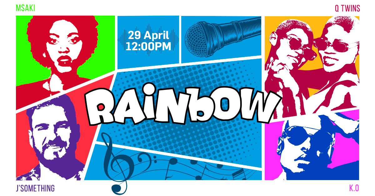 CapitecBankSA's tweet photo. Don't miss this! Join the live release of Rainbow ft. @MRCashtime, @jsomethingmusic, @Msaki_ZA &amp; @qwabe_twins_. We'll be coming together to sing the lyrics that were crowdsourced during the national lockdown using #SongOfHope. A song for SA by SA: https://t.co/EEVzHc4fUl https://t.co/mqnZpWX8sm