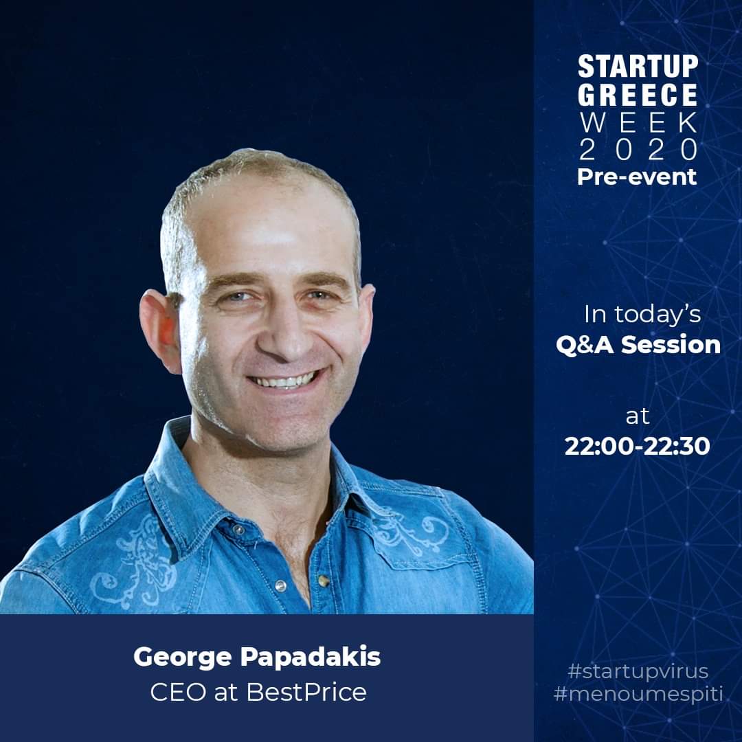 StartupGreece_'s tweet photo. 📢Σήμερα, θα γνωρίσουμε τον George Papadakis, CEO της @bestprice_gr !
👉Συντονίσου LIVE στις 22:00 στο προφίλ μας, για να γνωρίσεις και εσύ το μυστικό της επιτυχίας της! https://t.co/pJI9Wc0ddt