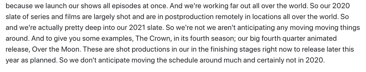 14/ Content ProductionThis is the real sticking point for me. On the call, Sarandos said in a widely quoted statement that: