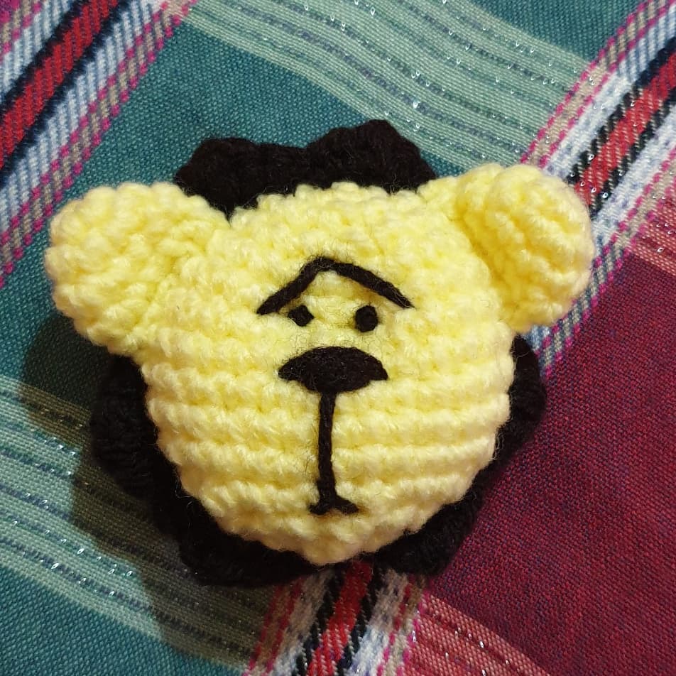 And the lion backpack is done too! I know he looks like a bear, but this is probably the most adorable face I've made to date  #crochet  #amigurumi