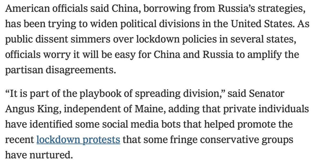 Glad to see that the old meme about the Russians "sowing political divisions" or whatever can easily be recycled with China. Of course, Americans couldn't do that shit on their own, being famously united and all.