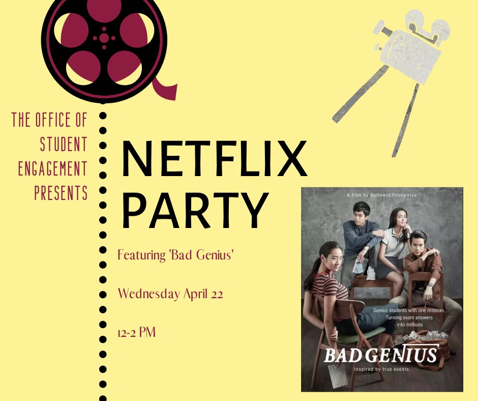 Calling all Sun Devils! Today is our Netflix Party featuring the movie "Bad Genius"! Please make sure you have the Netflix Watch Party extension on Chrome and click on this link to watch! See you at 12 PM! 

netflix.com/watch/80245442…