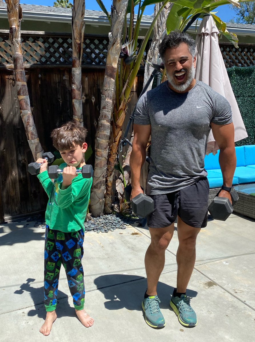 NAPPYTABS's tweet photo. Until Quatantine Life he never wanted to workout with me. Now that Iโm also his at home school PE Coach he works out with me everyday. #LifeIsGood #BackyardWorkouts #StayHome #KeepMoving https://t.co/EpG0A34SNF