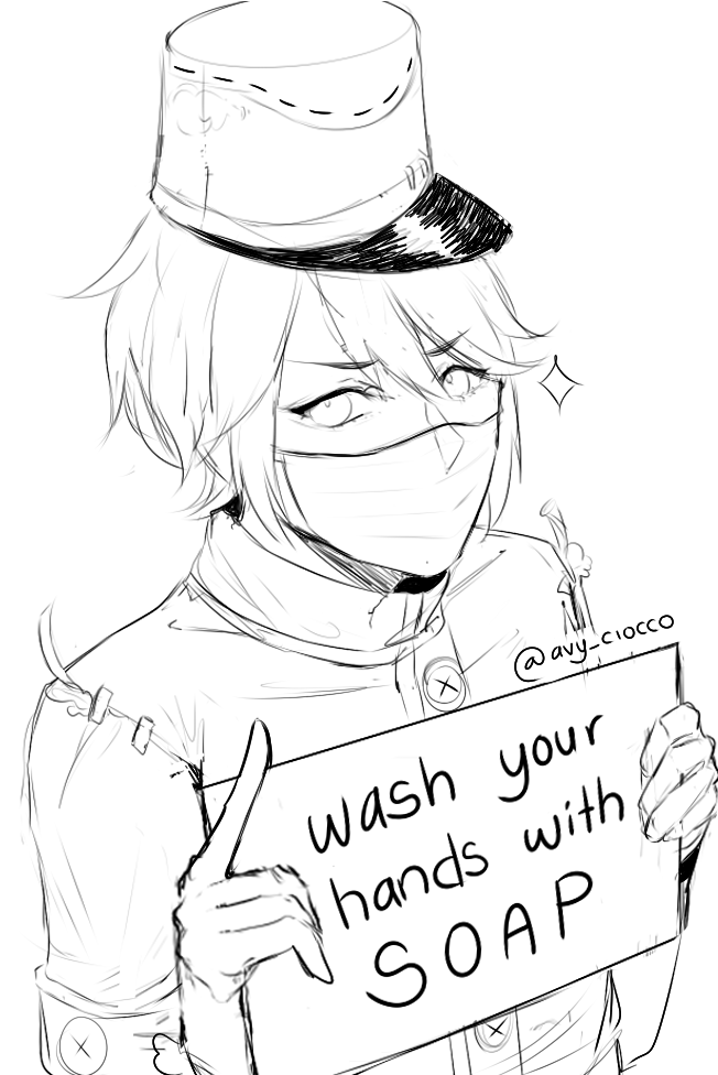 Victor is here to remind you to...

#identityv 
#identityvfanart
#identityvpostman 
#idvpostman 
#idvvictorgrantz 
#victorgrantz 
#sketch
#covid_19 