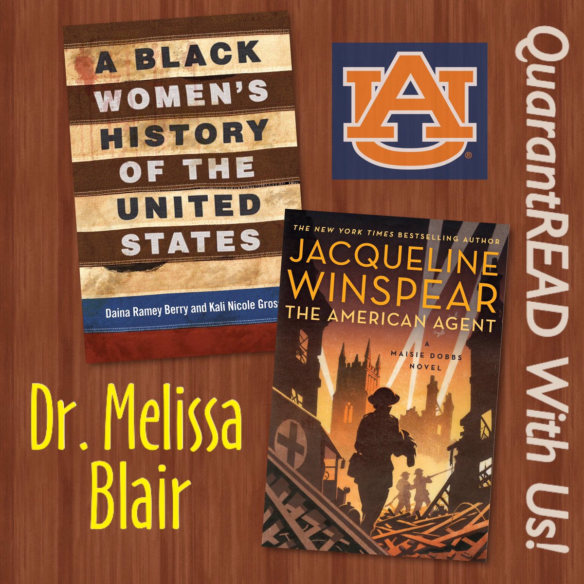 Auburn_History's tweet photo. Today’s #QuarantREADWithUs comes from Dr. Melissa Blair! 📚🤓 She submitted both “a work book and a fun book.”
.
The first “is ‘A Black Women’s History of the United States,’ by @DainaRameyBerry and @KaliGrossPhD.” (1/-) https://t.co/6CTOvE5BUJ