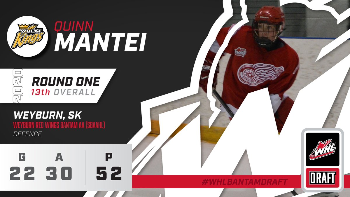 With the 13th-overall pick in the 2020 #WHLBantamDraft, <a href="/bdnwheatkings/">Brandon Wheat Kings</a> select defenceman Quinn Mantei, <a href="/weyburnaabantam/">Weyburn U15 tier 1 wings</a>.