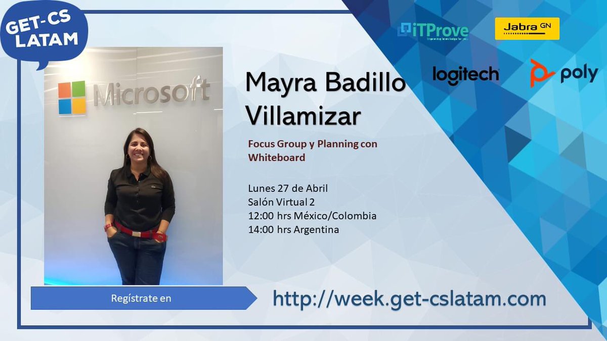 GetCsLatam's tweet image. Dentro de #GetCsWeek, el Lunes 27 de abril nos acompañarán grandes ponentes como @JANDRESVAL, @mabvill y @ucblogmx 

No te lo puedes perder!

Cuatro días llenos de sesiones para Microsoft Teams!

Registrate en week.get-cslatam.com

#GetCsLatam
#ITProve #Jabra #Logitech #Poly