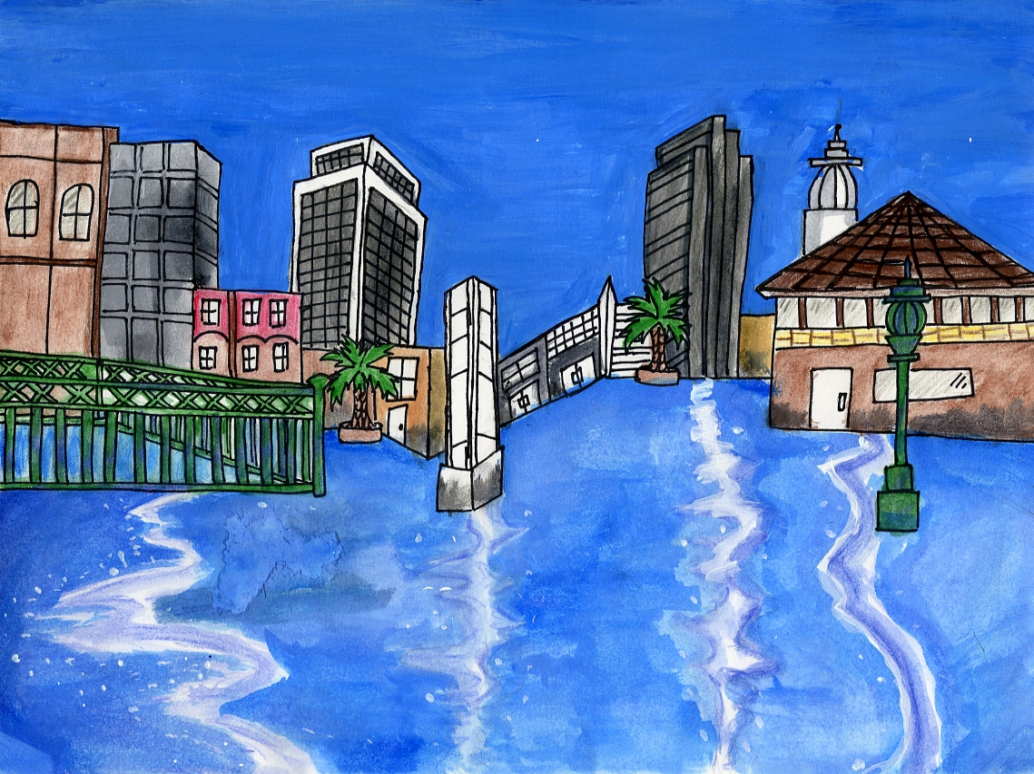 In this year’s California Coastal Art & Poetry Contest, many students had  #ClimateChange on their mind. Arely Alvarado Ramirez, a Pittsburg 8th grader, painted San Francisco’s Embarcadero flooded by Bay waters... #CalEarthDay  #EarthDay50  #EarthMonth  #KingTides