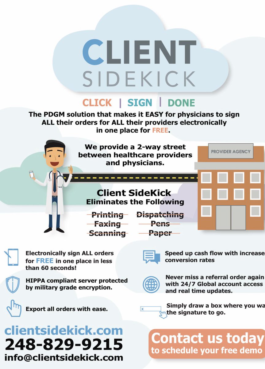 ClientSideKick's tweet image. As the lack of #PhysicianSignatures continues to be an industry-wide obstacle. 

#ClientSideKick presents an electronic solution and FREE for #PHYSICIANS

#Doctors &amp;amp; #homecare agencies, let us show you how we can help eliminate this problem

clientsidekick.com/schedule-a-dem…