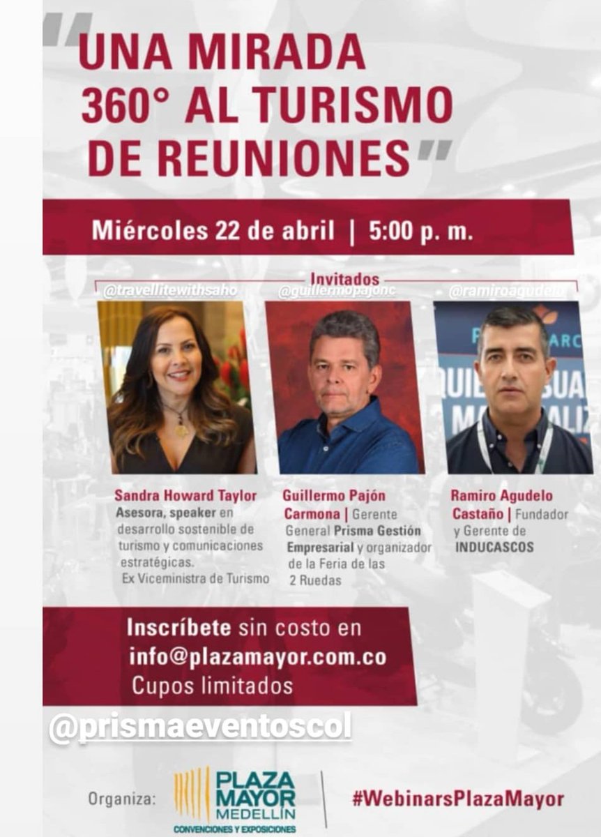 Hoy nos encontraremos en <a href="/plazamayormed/">Plaza Mayor Medellín</a>    para compartir una mirada al turismo de reuniones frente a los nuevos retos. <a href="/PrismaGestionE/">Prisma Gestión Empresarial</a> <a href="/ASOEVENTOS/">ASOEVENTOS COLOMBIA</a>