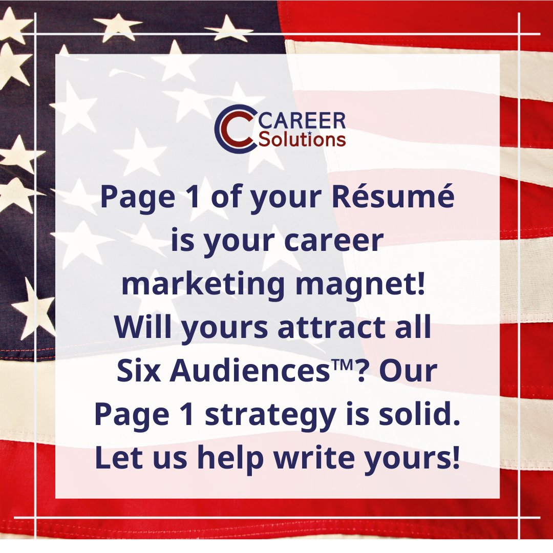 FedCareer4U's tweet photo. Page 1 of your résumé is your career marketing magnet! Will yours attract all Six Audiences™? #ccCareerSolutions #MYFR #MagnetizeYourFederalRésumé https://t.co/6fjGlUN8dK