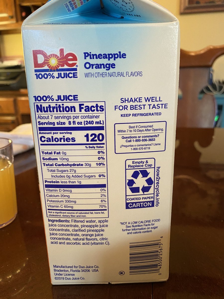 AmikeWILSON's tweet photo. Hey ⁦@DoleSunshine⁩ how do you call this Pineapple Orange juice when the first ingredient, after water is Apple juice? https://t.co/X1TVw9recD