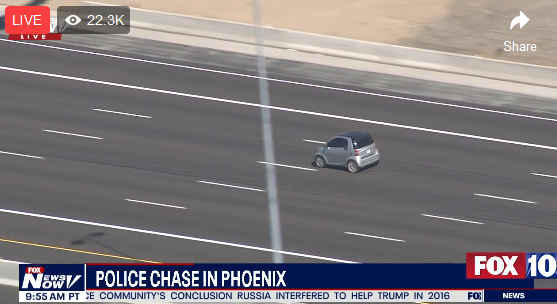 Forget everything else, police are chasing a little smart car in Phoenix.