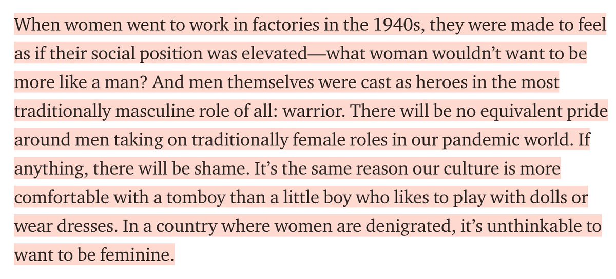 The idea is that Covid-19 is going to set off a gender shift around work like it did during WWII. But that prediction isn't taking something really important into account: