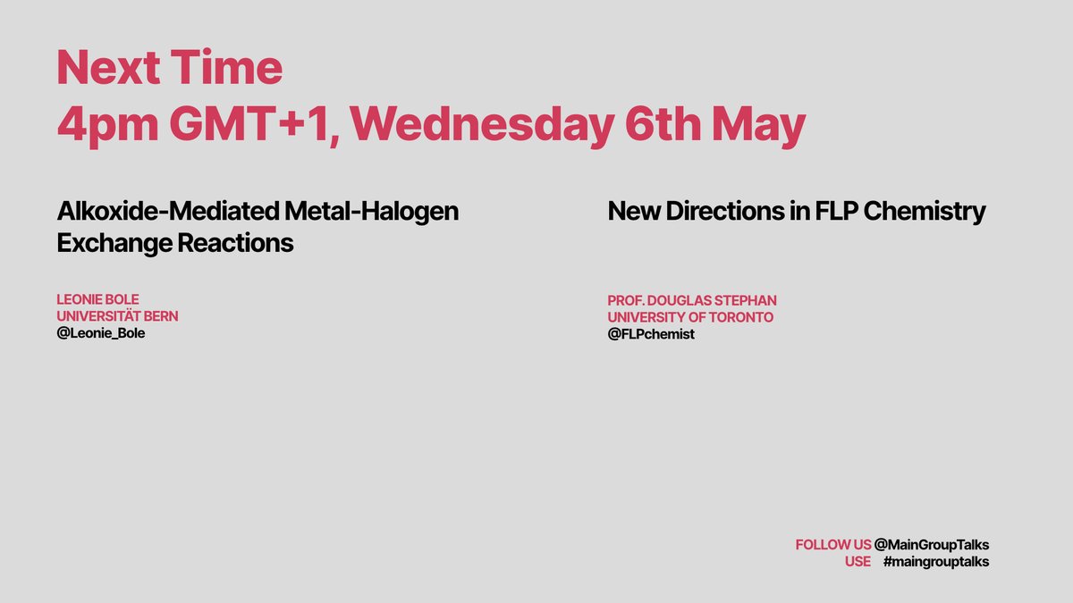 MainGroupTalks's tweet photo. Thanks to all 300+ of you who joined us today to hear great talks from @chitnislab and @KaeTanja. Our next seminar is in two week's time and features another great line up - @FLPchemist and @Leonie_Bole. You can register for free at https://t.co/LCOm8rbdov #MainGroupTalks https://t.co/QZcYDpyBlg
